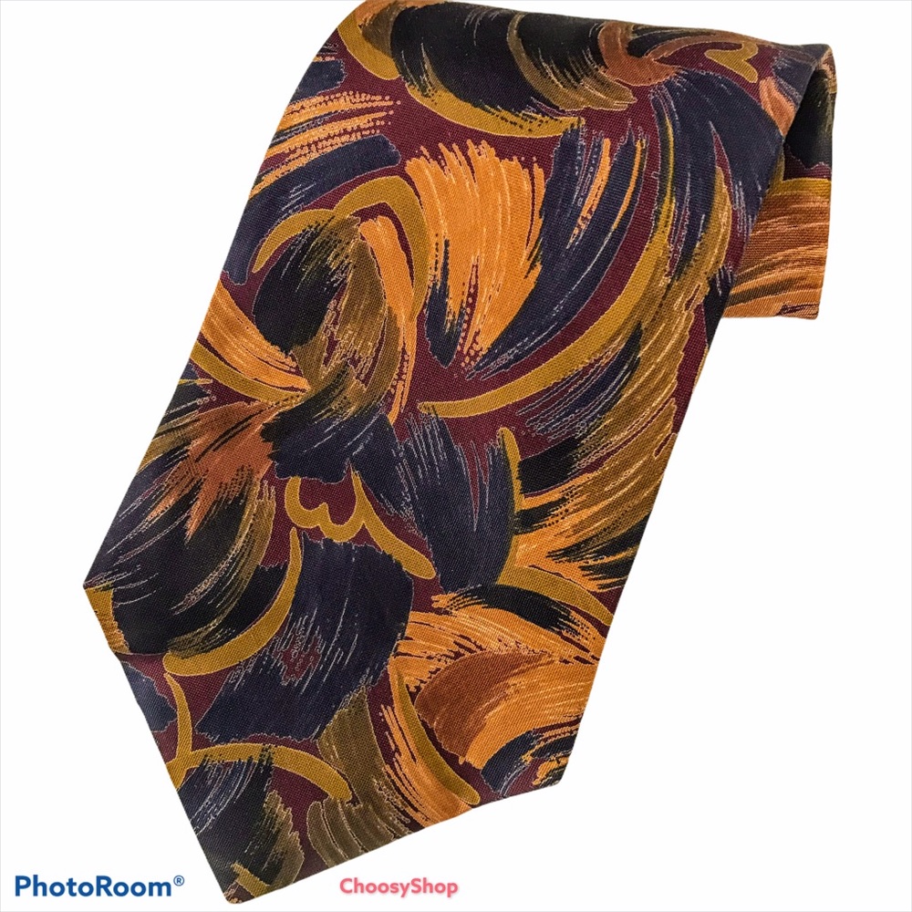 Silk Tie MULBERRY Thai Abstract Gold Navy Swirl